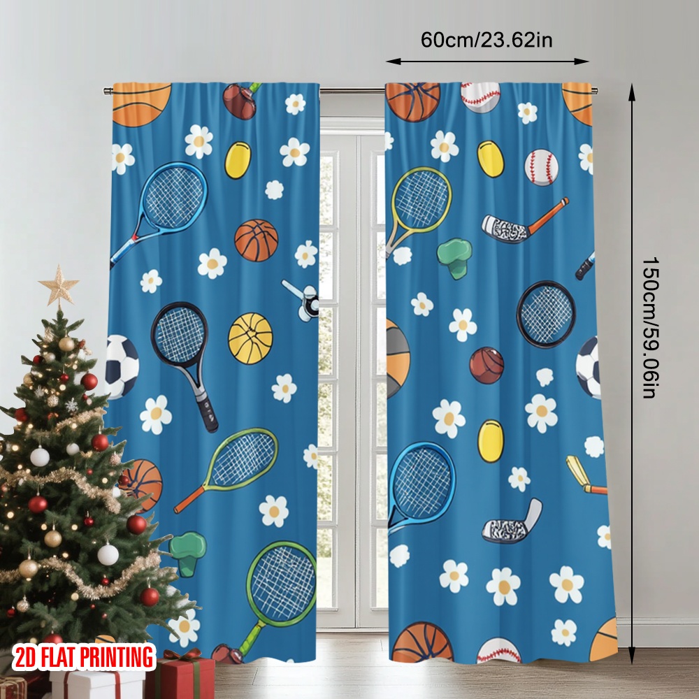 2 Stück 2D-Flachdruck-Vorhänge – Sports Equipment In French Bewertung und Preis